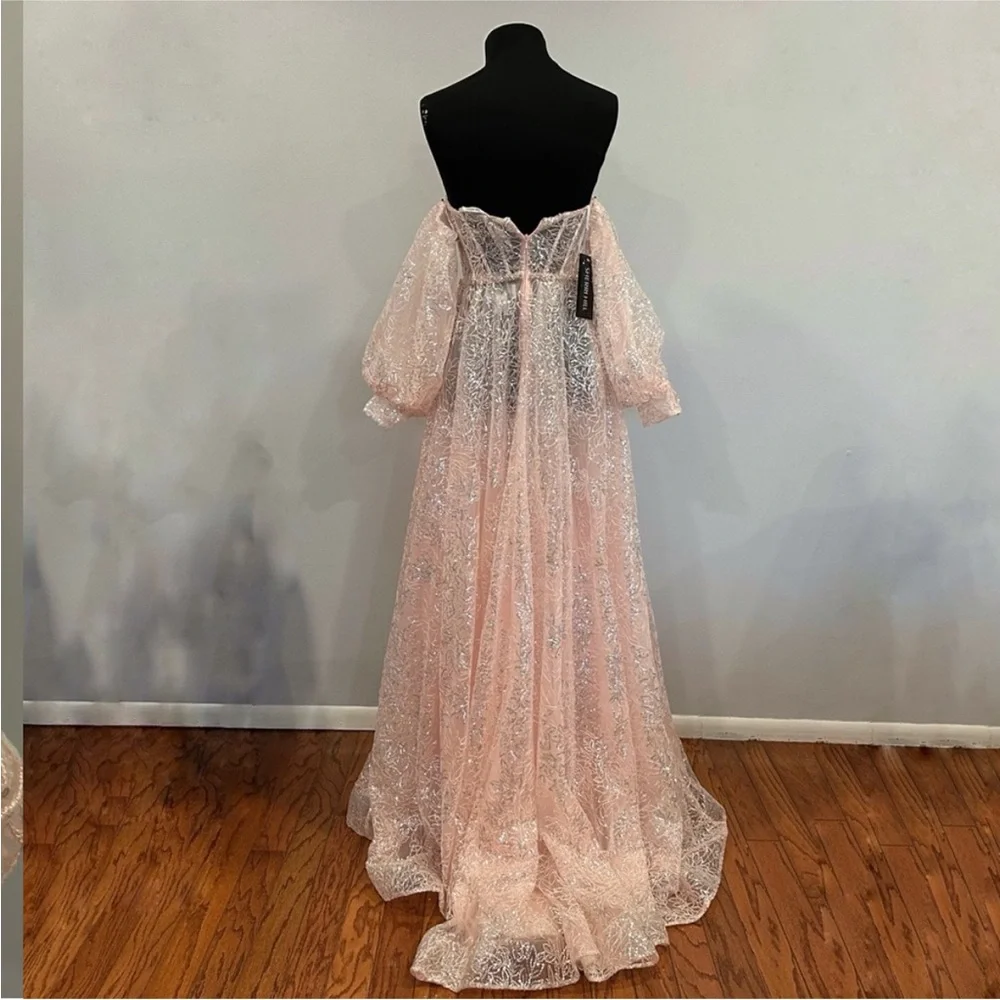 Sherri Hill 55017 Blush Pink Removable Sleeve Gown 4